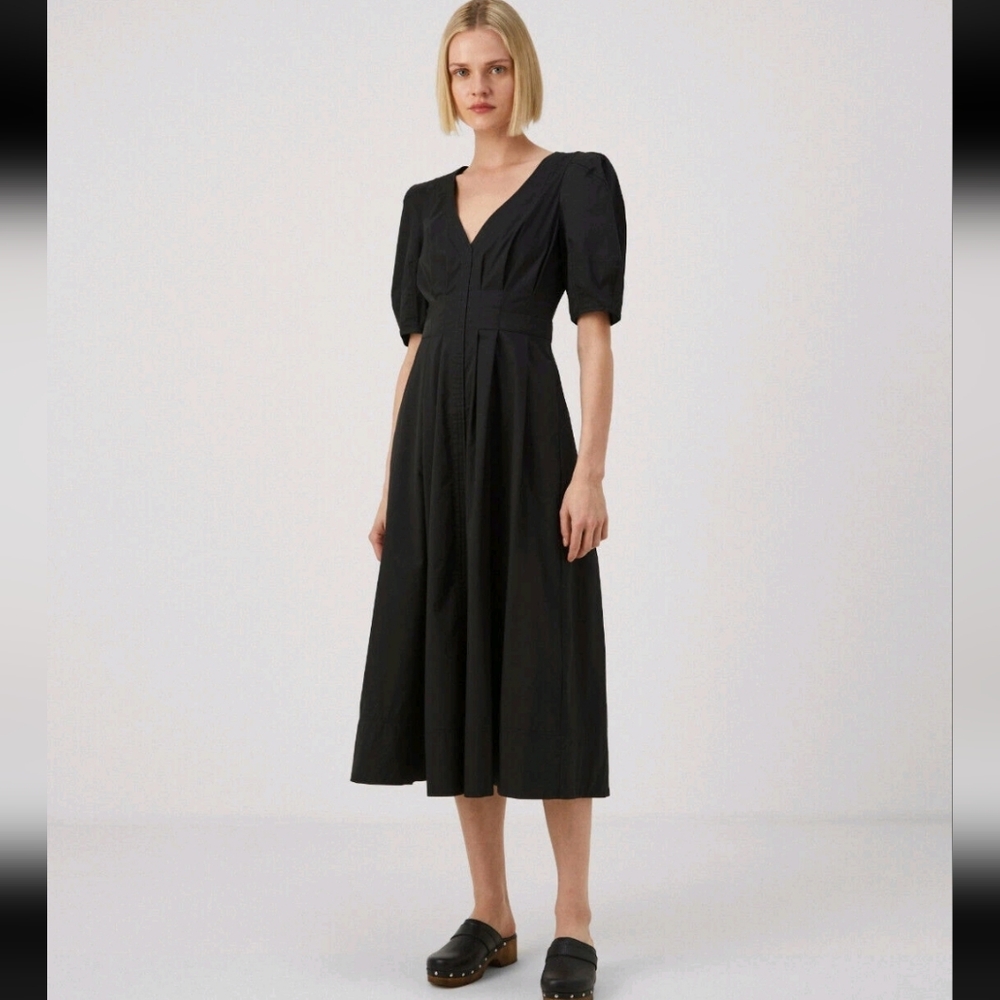 NWOT $185 TED BAKER Ledra Puff Sleeve Cotton Midi Dress Size 1 (Xs/s)
